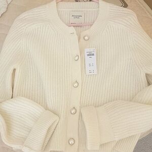 Abercrombie & Fitch Cream Cardigan with Pearl Buttons